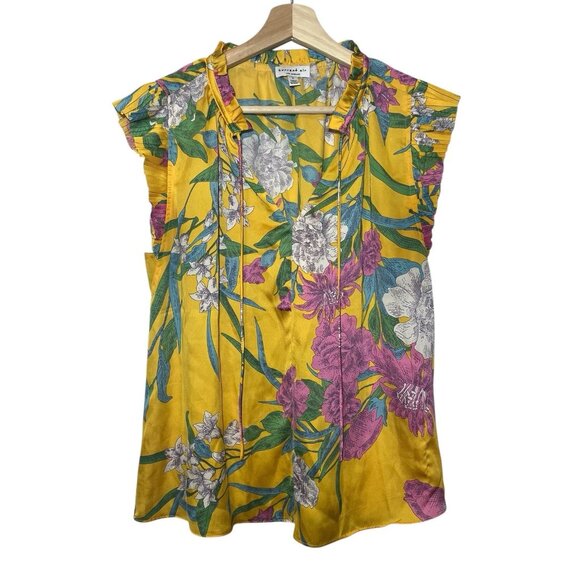 Current Air Tops - Current Air Anthropologie Top Small Size Floral Short Sleeve Yellow Pink